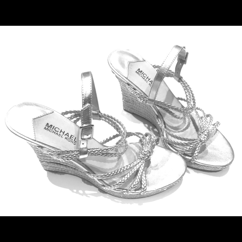 MICHAEL Michael Kors Silver Metallic Wedge Sandals